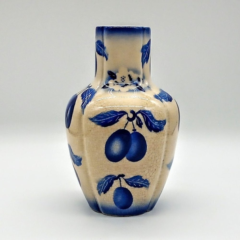 Vintage Czech Blue 6.5 Inch Crazed Art Pottery Vase
